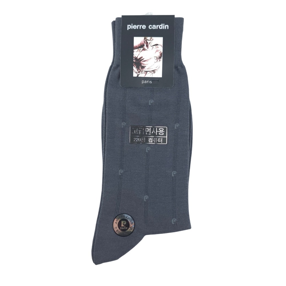 Pierre Cardin Dress Socks Mens 25-27cm Gray Ribbed Logo Pattern Paris NWT